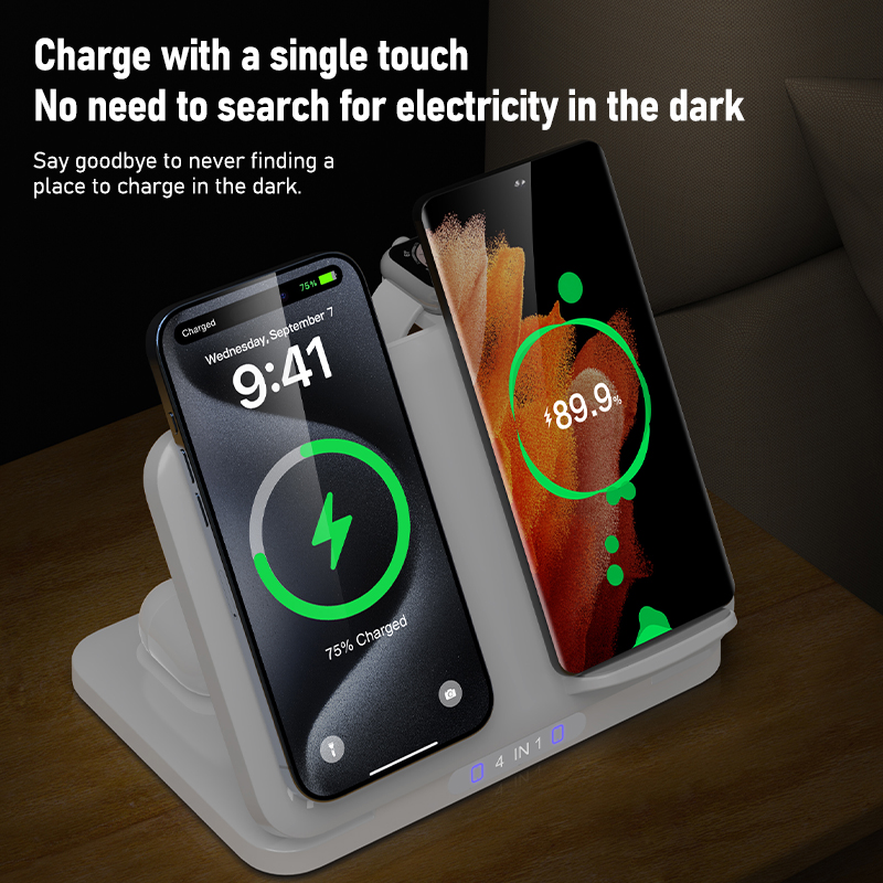 4 in 1 デュアル電話ワイヤレス充電器スタンド磁気急速充電 iPhone 17 〜 12 Samsung S25 Xiaomi Airpods Pro Apple Watch 11 〜 2