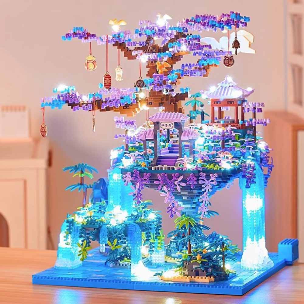 MOC フォレストレイクスツリーキャッスルハウスビルディングブロックセット滝ライト DIY おもちゃ子供の誕生日ホリデー特別ギフト