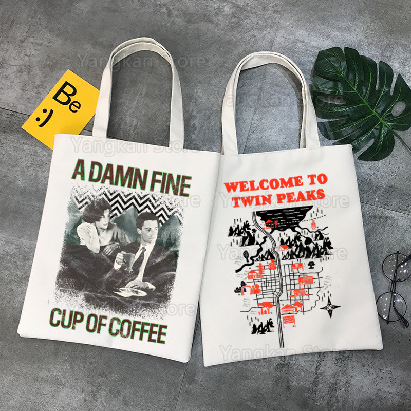 ツイン・ピークス 再利用可能なショッピングバッグ 女性 キャンバス トート 印刷 エコ 漫画 ショッパー ショルダーバッグ