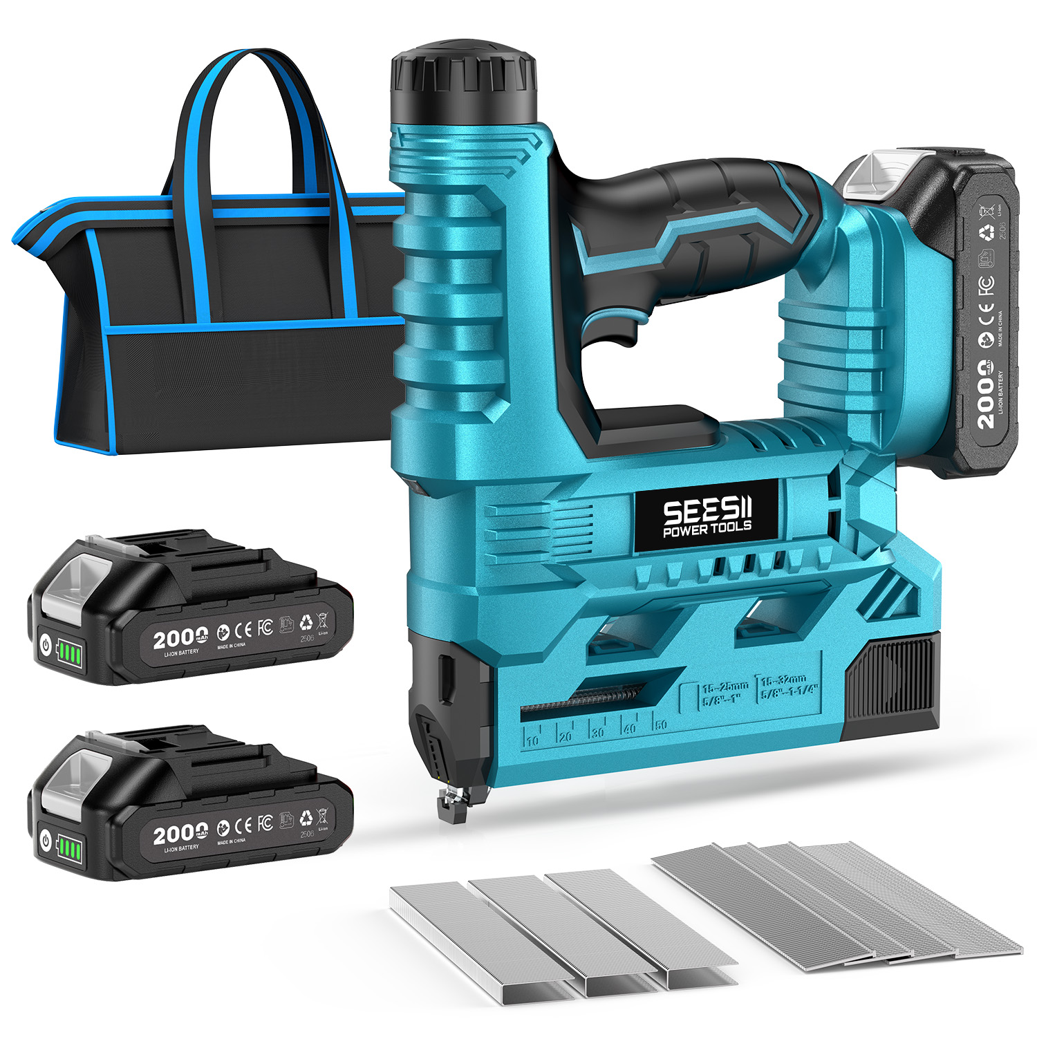 SEESII 18 ゲージコードレスブラッドネイルガン 1000 ブラッドネイルコードレスホッチキスフレーミングネイラー家具電動工具 2 個バッテリー