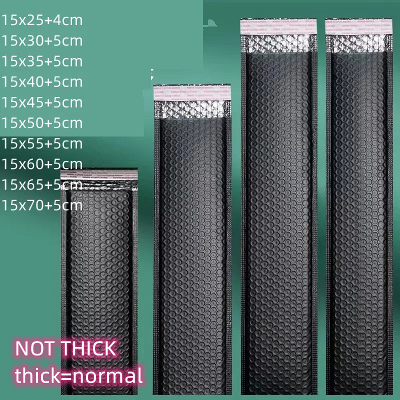 厚手ではない 15x70cm バブルバッグ、黒色、長めの大きな封筒、小規模ビジネス向け梱包用バブルメーラー、発送用