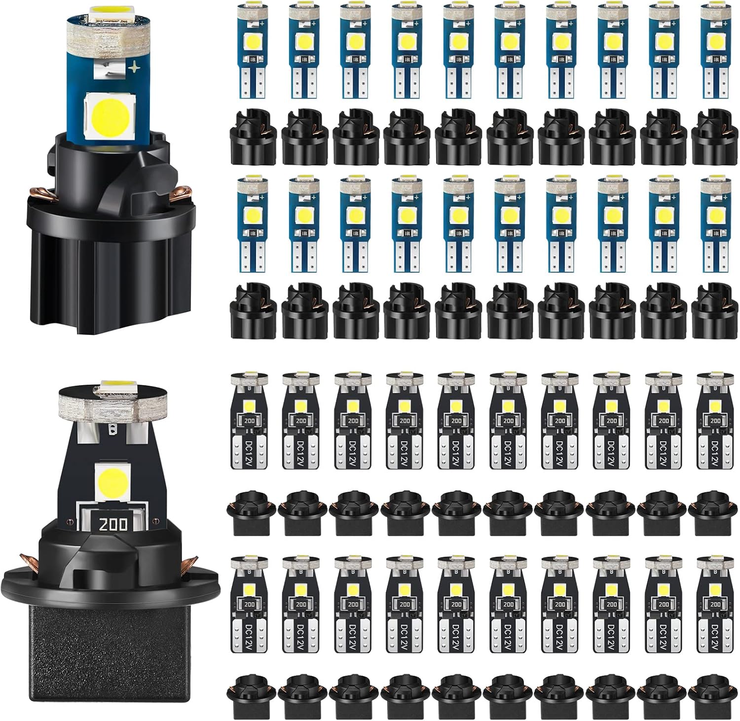 40個 T5 T10 LED電球ダッシュライト ツイストソケット付き 計器ダッシュボードLED電球 パネルゲージクラスターインジケーター用