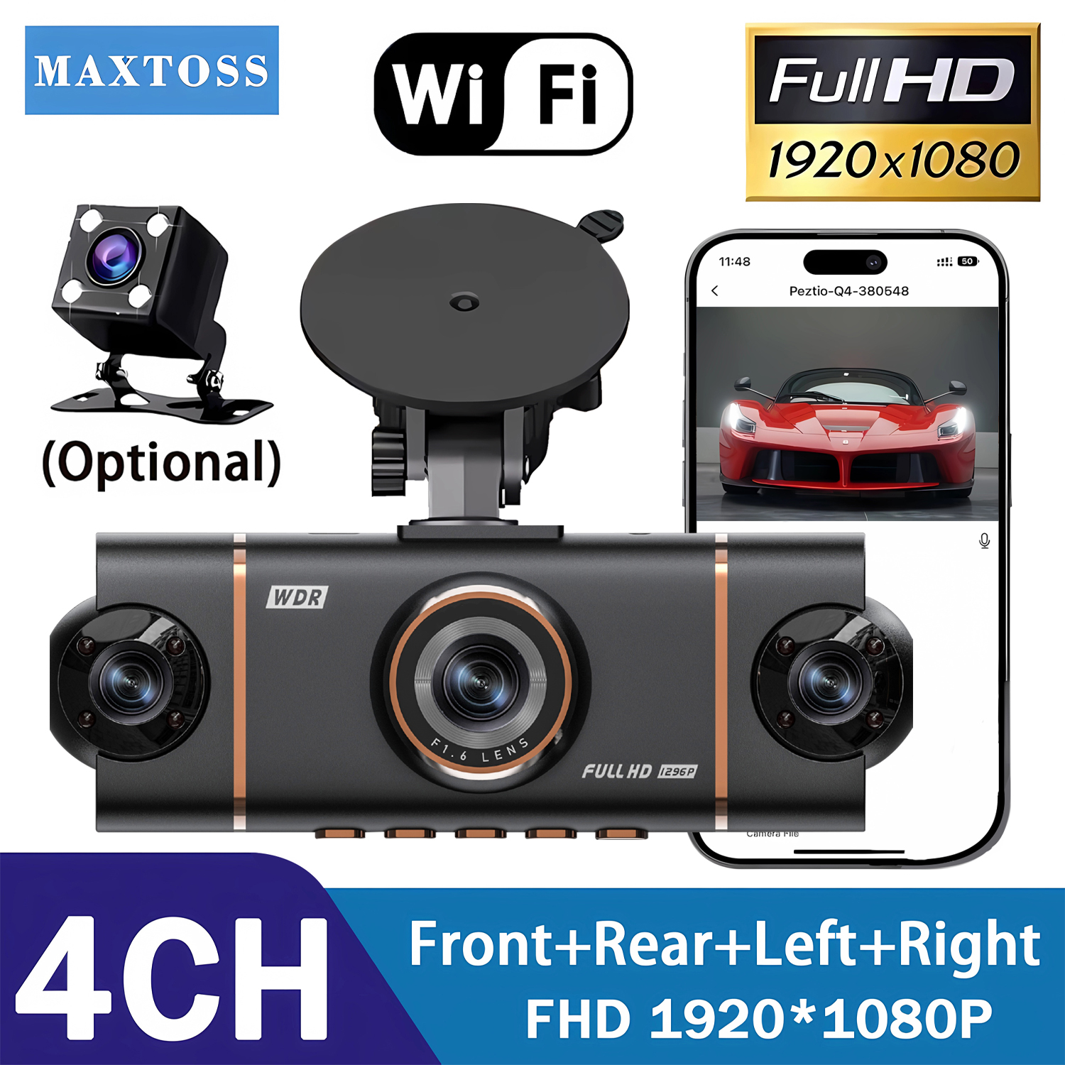 4 チャンネル車 DVR UHD 1080P 4 レンズ車内ダッシュカム 360° 全側面車カメラ Wifi ビデオ運転登録者ブラックボックス