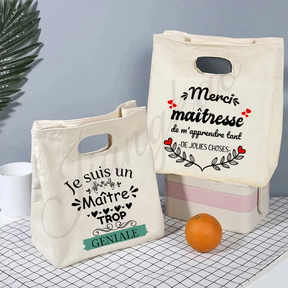 Merci Maitresse Maitre フレンチプリントランチバッグ断熱クーラー弁当トート保温食品バッグ教師の日の教師へのギフト