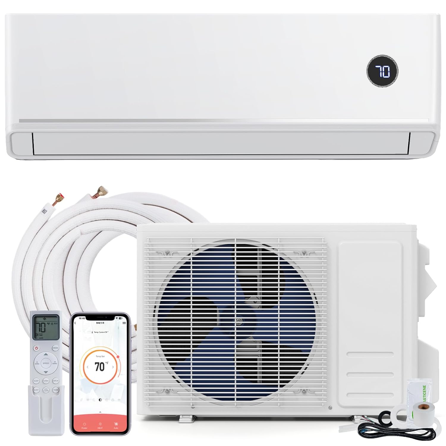 18000 BTU ミニスプリット AC/加熱システム、内蔵シャーシ加熱機能、18.1 SEER2 208/230V ダクトレス インバーター エア、カスタマイズ