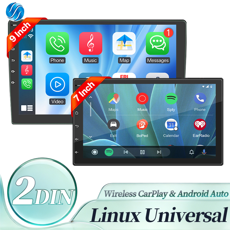 HIPPCRON 2Din 7 "/9" カーラジオ Android マルチメディアビデオプレーヤーワイヤレス Carplay Android 自動ユニバーサル LINUX システムタッチスクリーン