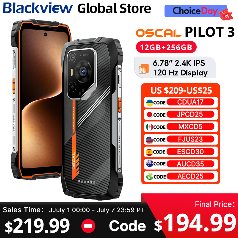 Blackview Oscal PILOT 3 頑丈な電話 5G MediaTek Dimensity 6300 6.78 インチ 2.4K IPS 120Hz ディスプレイ 50MP 7500mAh NFC 携帯電話