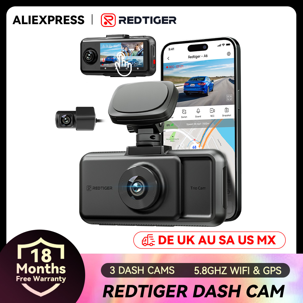 REDTIGER A6 3 カメラフロント/キャビン/リアカメラ 4K ダッシュカム内蔵 5.8Ghz WiFi GPS 車 DVR ナイトビジョンパーキングモニター 3 カメラ
