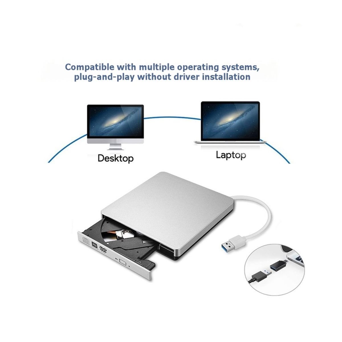 618 メガセール USB 3.0 タイプ C アダプター付き外部 CD バーナー光学ドライブ RW DVD ROM バーナープレーヤーライターリーダーラップトップ PC 用
