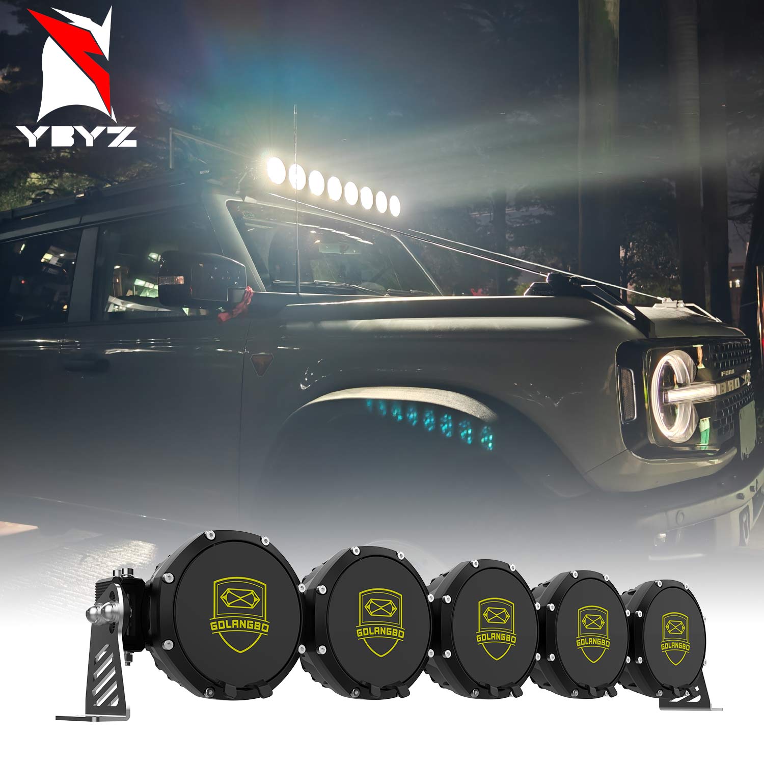 YBYZ 17-52 インチ LED ライトバー 4x4 オフロードブルポッドライトフラッドスポットコンボルーフ運転作業灯配線ハーネス付きジープ用