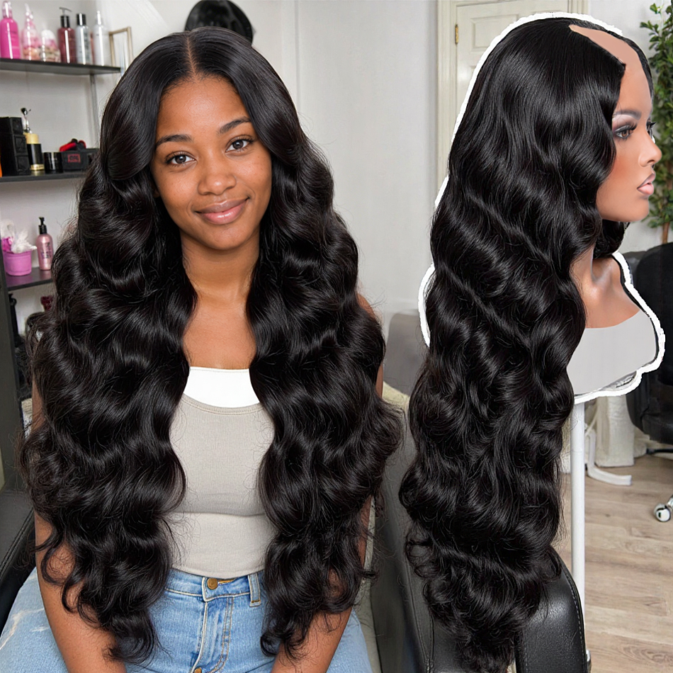 事前摘み取られた実体波ヘアウィッグ 34 36 インチグルーレス V パートウィッグ人毛ウィッグ V パート機械製ウィッグ 220 密度女性のための