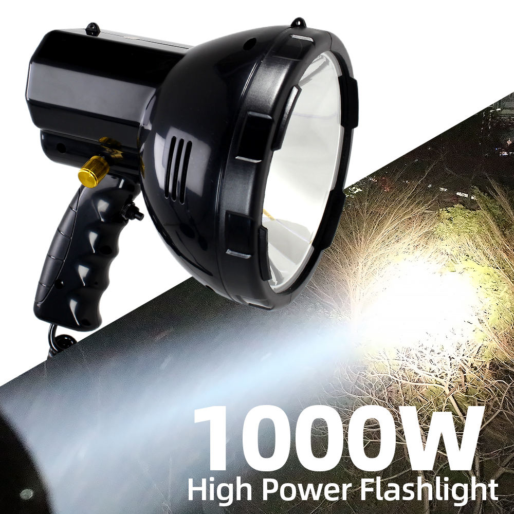 ハイパワー懐中電灯キャンプライトトーチ 20000 ルーメン HID ワークライト 1000 ワット 12V スポットライト狩猟サーチライト