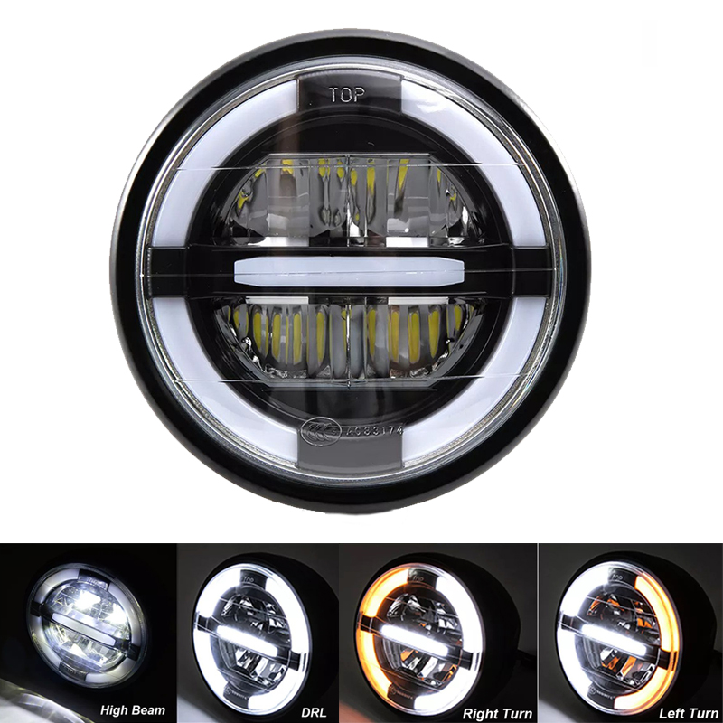 7.5 "ラウンドオートバイ LED ヘッドライト高低ビームエンジェルアイ DRL ヘッドランプハーレースポーツスターカフェレーサーボバーホンダ CB400