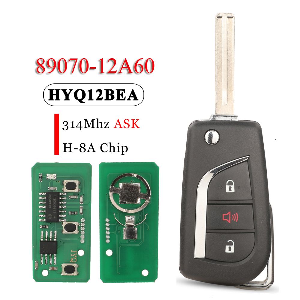 Jingyuqin HYQ12BEA 3 ボタンフリップリモート車のキーフォブ 314MHZ ASK H (8A) チップトヨタサイオン XB カローラハイエース CH-R 89070-12A60