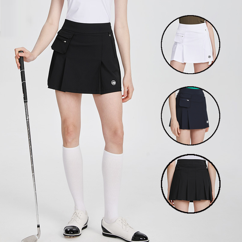 Blktee ゴルフショートカーゴスカート女性プリーツテニスゴルフスカートジッパーポケット A 裏地ミニスカートレディースピュアカラースポーツ Skorts