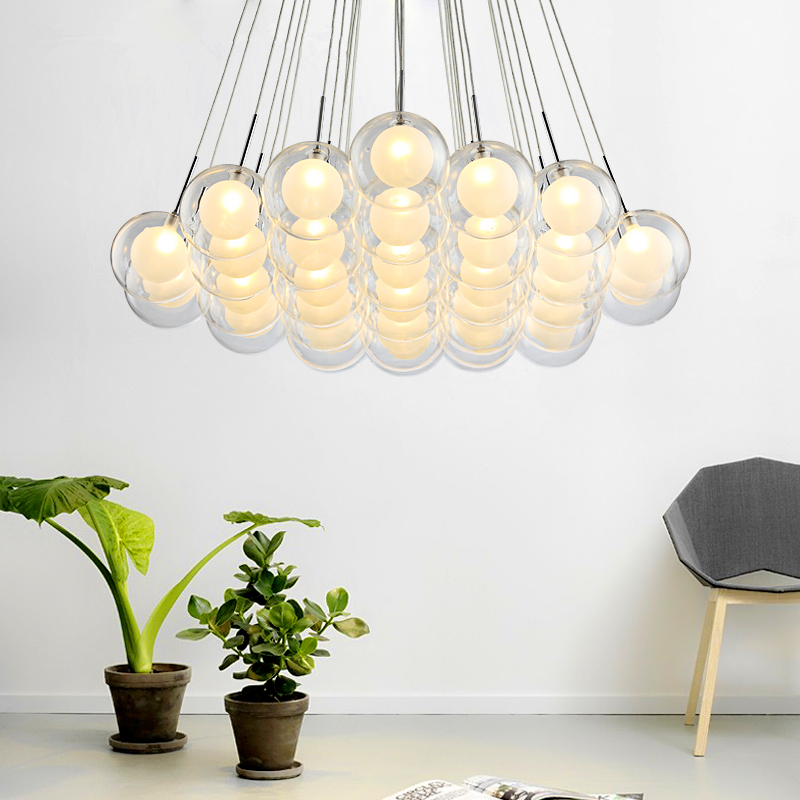 現代の LED 天井シャンデリアリビングダイニングルーム子供の寝室ロフトペンダント照明器具ガラスボール気泡ぶら下げランプ