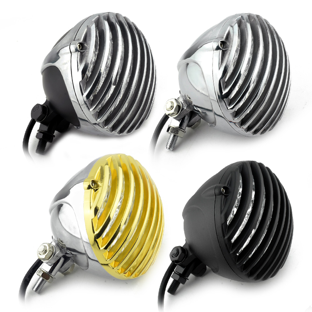 Black Chrome Vintage Scalloped Headlight Motorcycle 5" Custom Grill Headlamp For Cafe Racer Bobber XS650 CB750 Chopper Custom