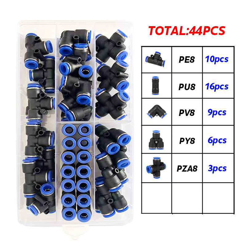44 ピース/ボックス PU/PZA/PY/PV 空気圧コネクタキット 8 ミリメートル外径ホースパイプチューブエアコンプレッサー部品