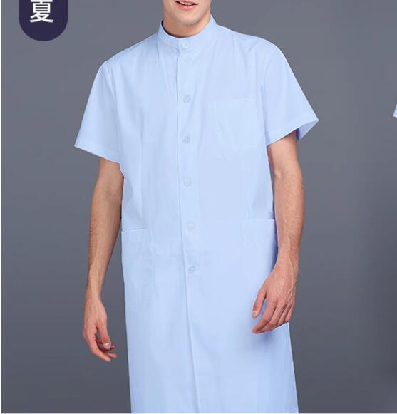 夏歯科制服白衣病院男性医師スタンドカラー作業服綿