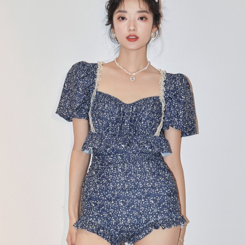 純粋な欲望を持つ女性用水着 高級感セクシーな背中開き花柄ギャザースカート風ワンピースビーチ水着