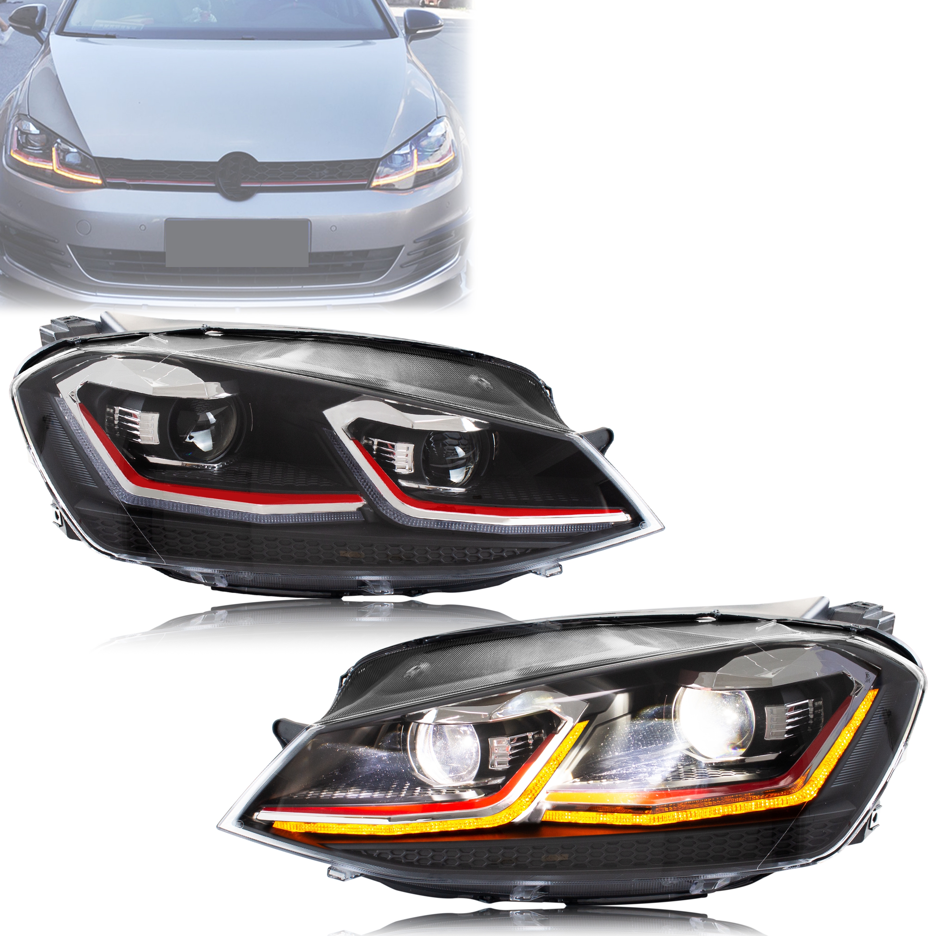 LED Headlights for Volkswagen VW Golf 7 MK VII 2015-2017 TDI TSI Sequential Turn Signal Front Lamps Assembly [Not Fit GTI/GTD]