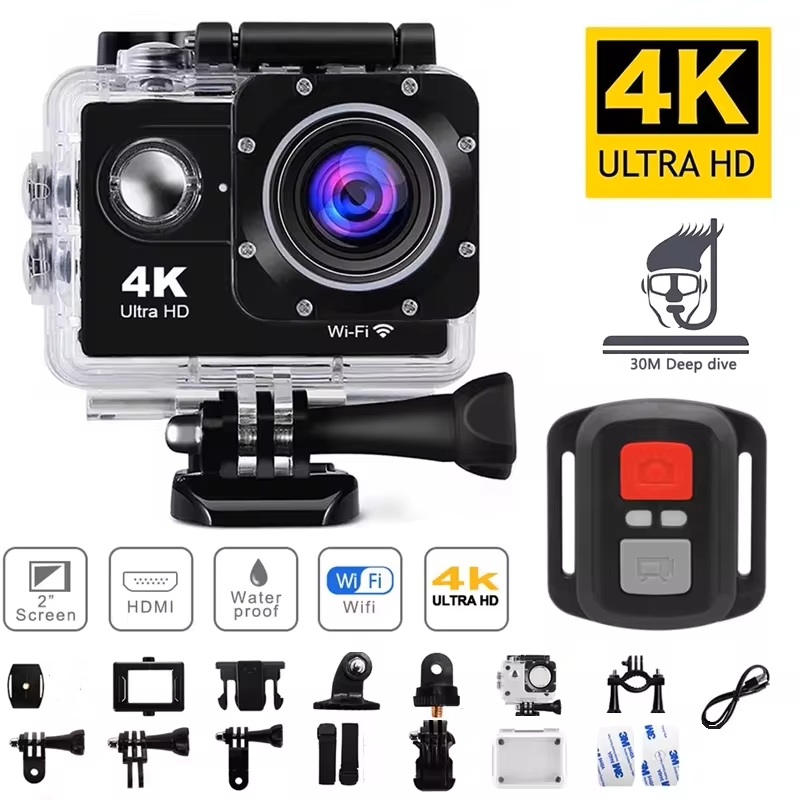 4K アクションカメラ 1080P/30FPS WiFi 2.0 "170D 水中防水ヘルメットビデオ録画カメラスポーツカメラ屋外ミニカム