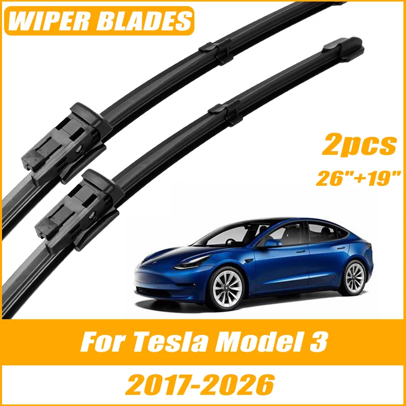 2pcs Wiper Front Wiper Blades For Tesla Model 3 2017-2026 Windshield Windscreen Clean Window Car Rain Brushes 26"+19"