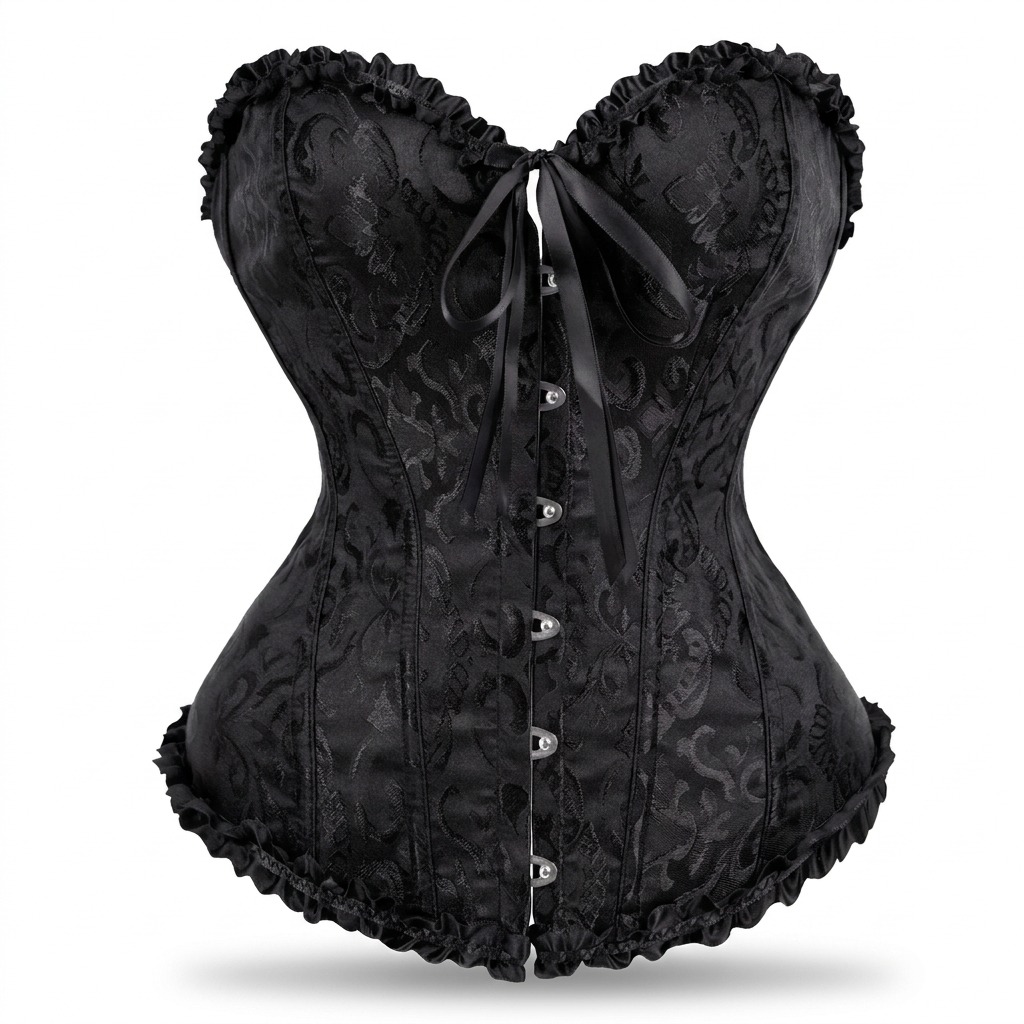 ハロウィン女性コルセットヴィンテージジャカードビスチェトップフロントバックルフリルリボンレースアップゴシックコスプレパーティーボディシェイパー