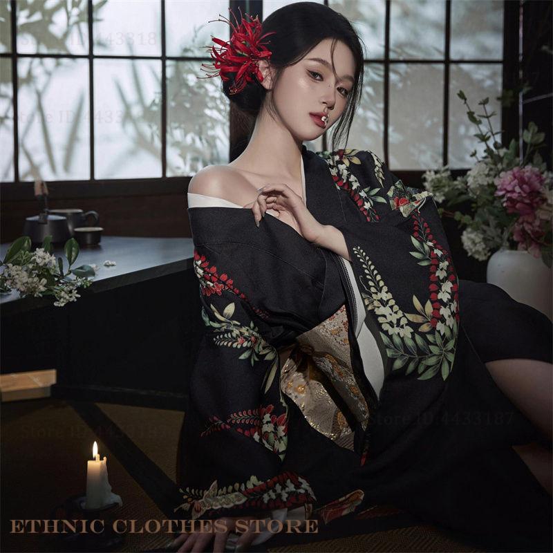 伝統的な日本の女性の着物浴衣羽織ガウンファッションプリントフラワー写真撮影服フォーマルパーティードレスコスプレ衣装