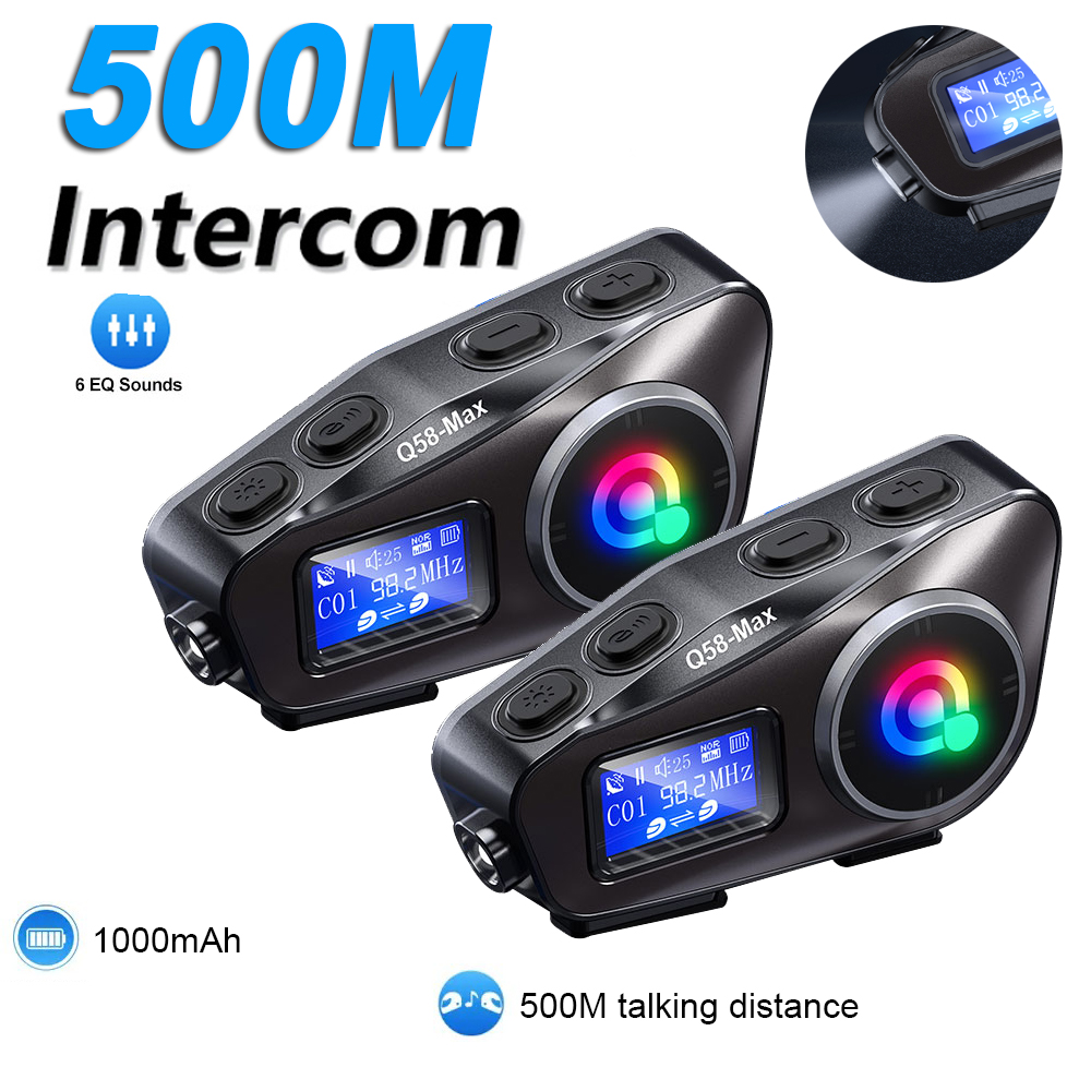 1/2 個 Q58 オートバイヘルメットインターホンワイヤレス Bluetooth ヘッドセットモト Lcd ディスプレイ Intercomunicador 2 ライダー 500 メートルインターホン
