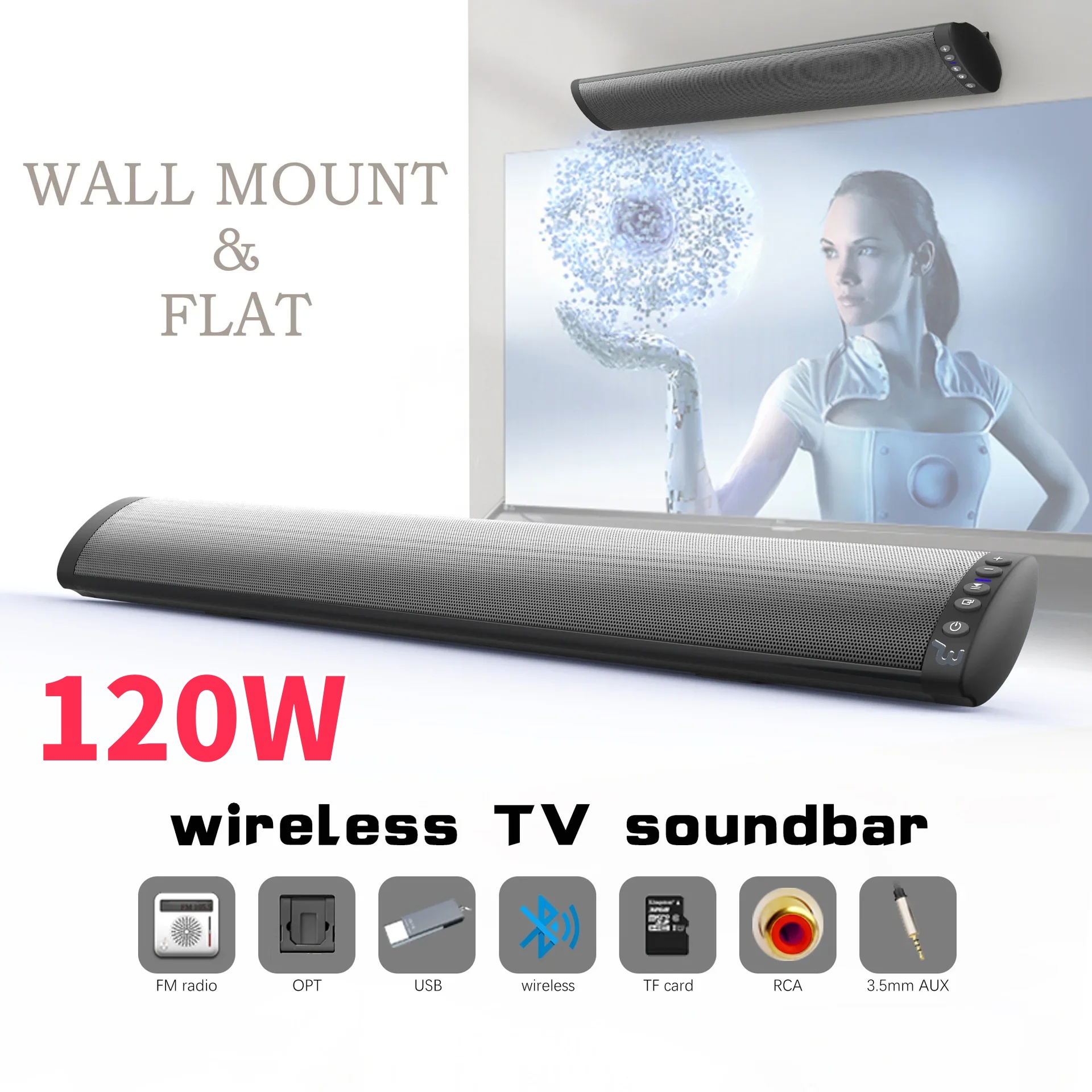 BS-41 120 ワットワイヤレス Bluetooth サウンド壁掛けホームシアターワイヤレスリモコンデスクトップロングバーサブウーファーサウンドシステム