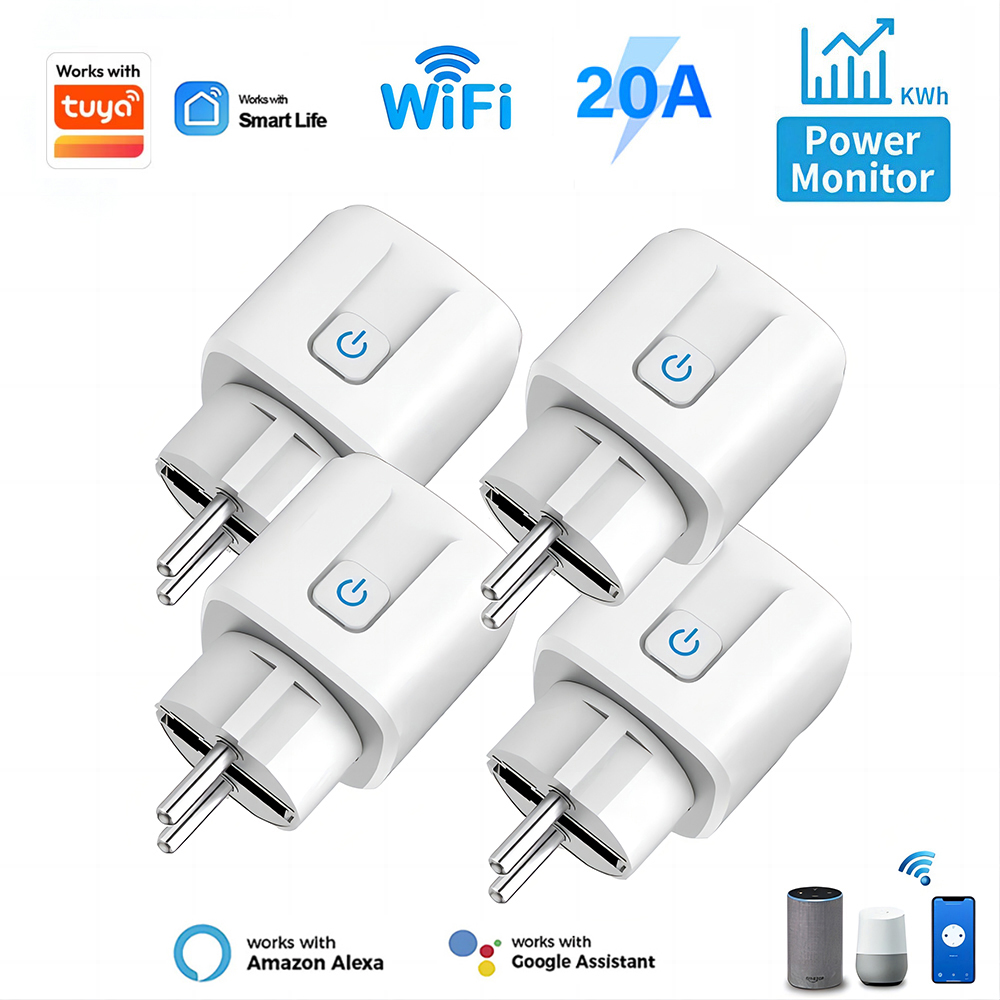 Wifi スマートプラグ EU 16/20A パワーモニター機能付きワイヤレスアプリ音声リモコンソケット Tuya アプリ Google ホームで動作
