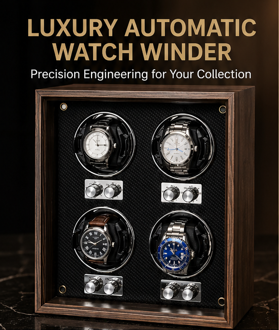 Lorvo  Premium Wood Grain Watch Winder Box 4 Slots Quiet Motor Adjustable Rotation Automatic Watch Storage Case