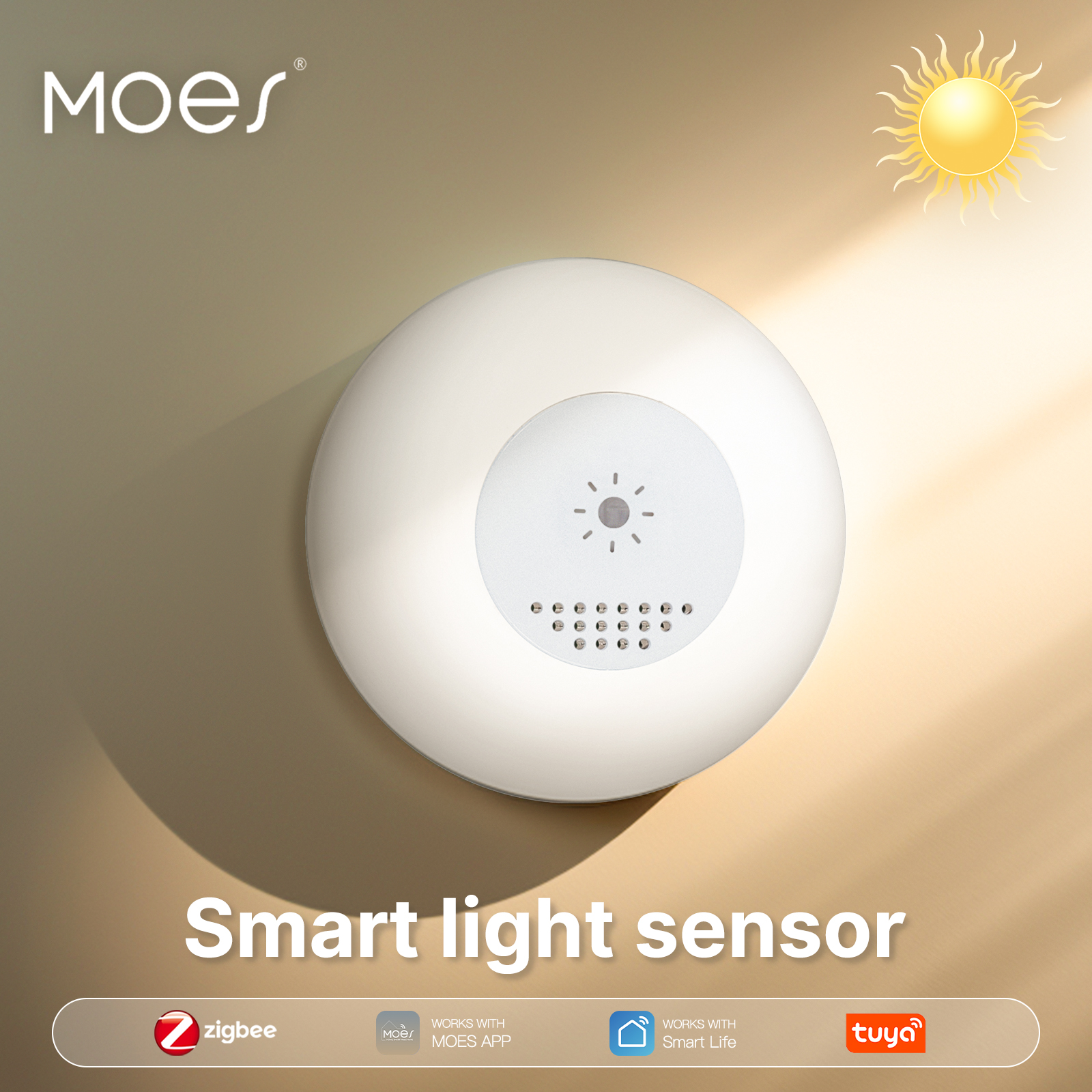 MOES Tuya Zigbee スマート光センサー照度明るさ検出ホーム照明オートメーションスマートホーム検出器アプリ制御