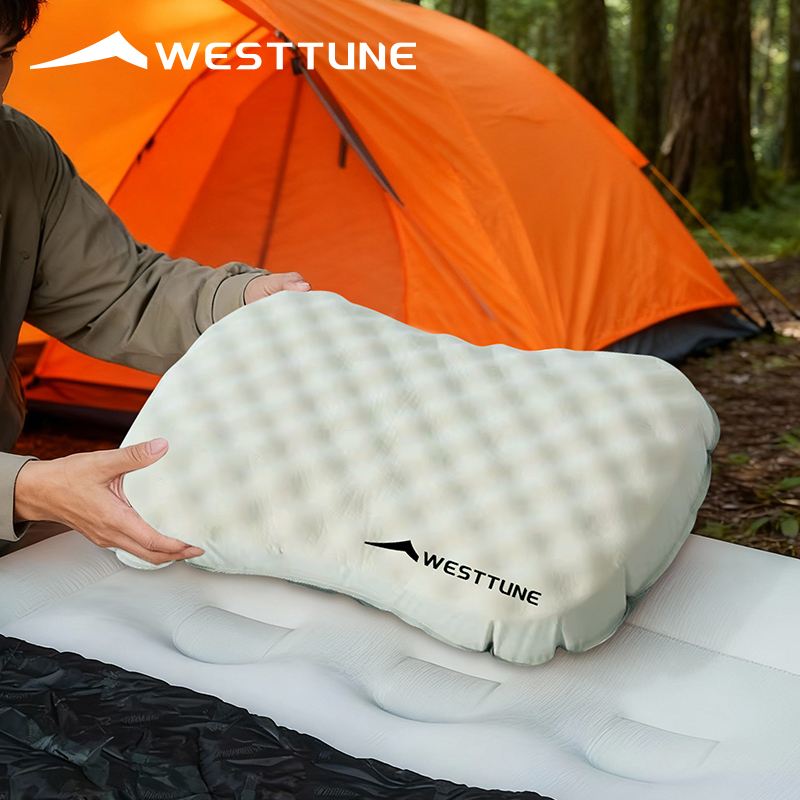 WESTTUNE キャンプインフレータブル枕ポータブル圧縮折りたたみアイスシルキー枕屋外旅行枕首腰サポート