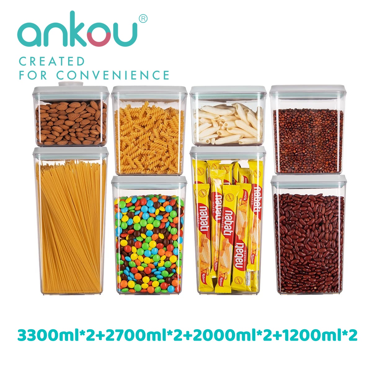 Ankou 8個入り 密閉食品保存容器 蓋付き BPAフリー 積み重ね可能 オーガナイザー シリアル スナック小麦粉 砂糖 コーヒー スパゲッティ用