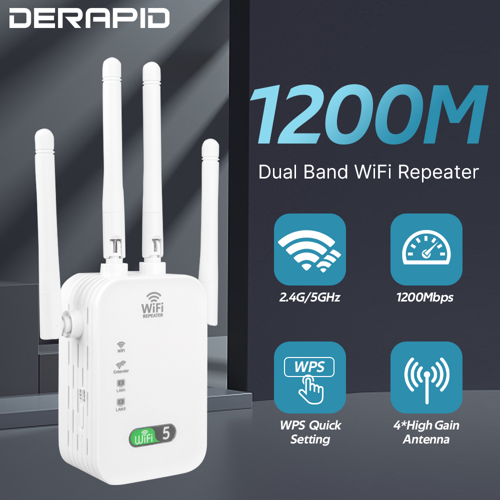 1200Mbps デュアルバンド WiFi リピーターワイヤレス信号エクステンダー 2.4 グラム 5GHz Wi-Fi アンプルーター長距離信号ブースター家庭用