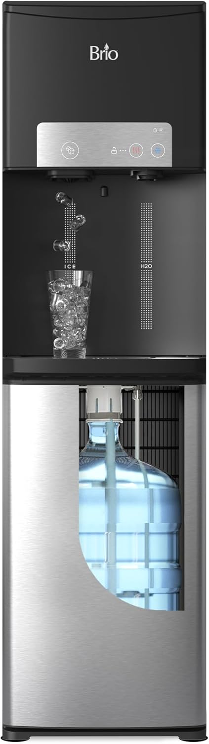 5ガロンボトル用製氷機付きボトムロードウォータークーラーディスペンサー、UVセルフクリーニングテクノロジー、ナイトライト、チャイルドセーフティロック、2X高速ディスペンス - NSF認定、ブラック