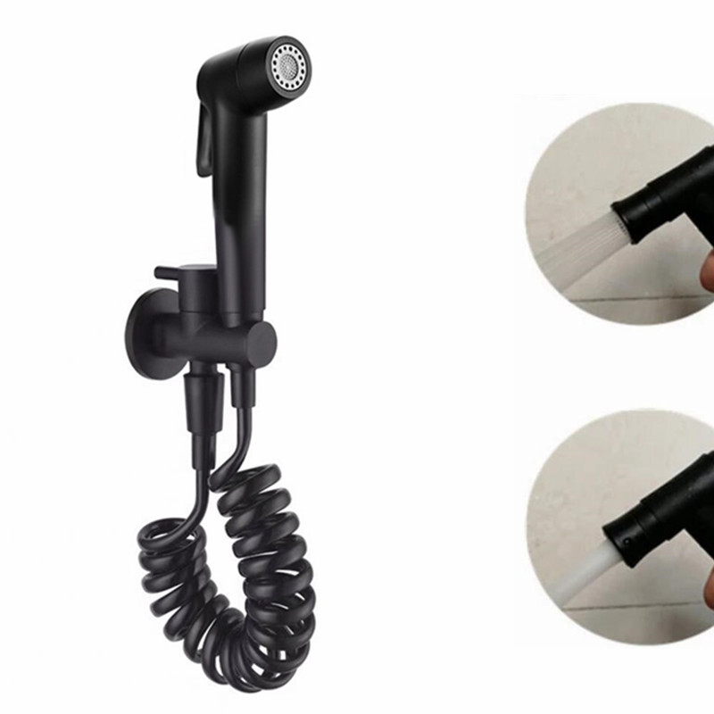 ダブル機能浴室トイレワンキープレスビデ蛇口キットステンレス鋼黒ビデスプレーセット壁にマウント BL707
