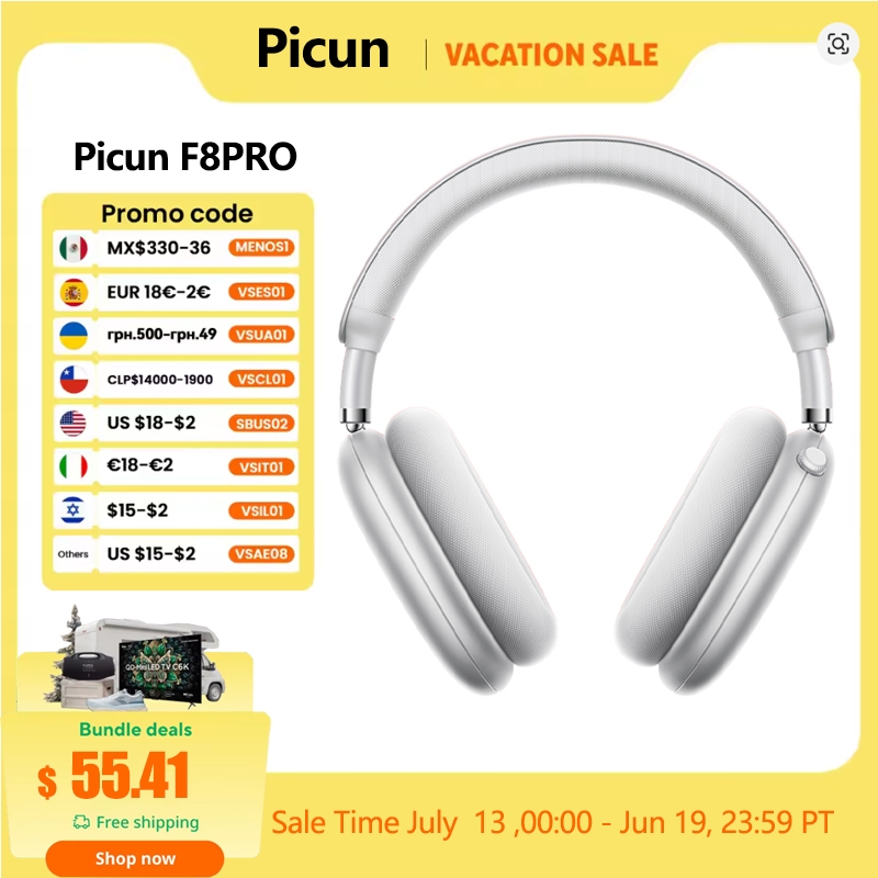 Picun F8 Pro ANC ワイヤレスヘッドフォン 3D 空間オーディオヘッドトラッキング -52dB ANC HIFI Bluetooth ヘッドセット ENC HD マイク低遅延アプリ