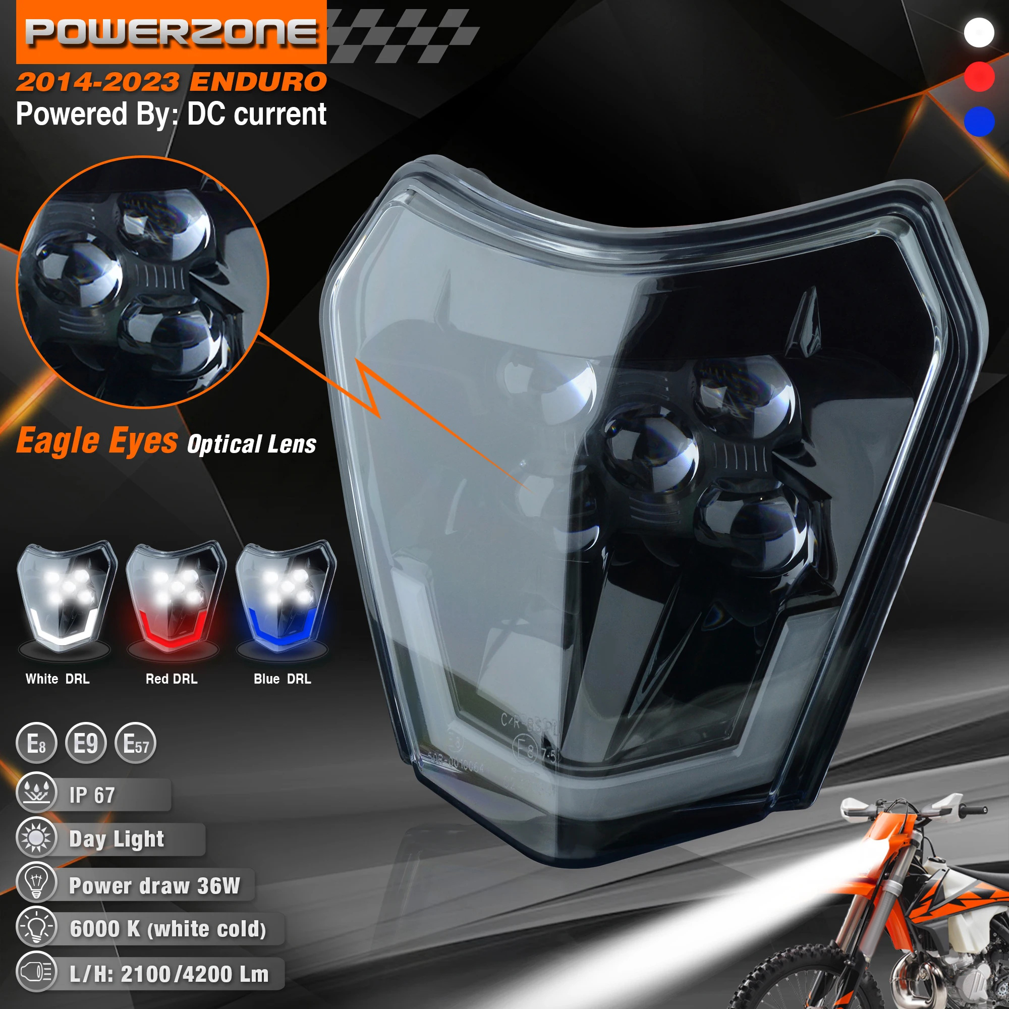 PowerZone オートバイ LED ヘッドライトヘッドランプヘッドライトフェアリング KTM 2021 EXC 2022 EXC SXF MX ダートバイクエンデューロ LED ヘッドライト