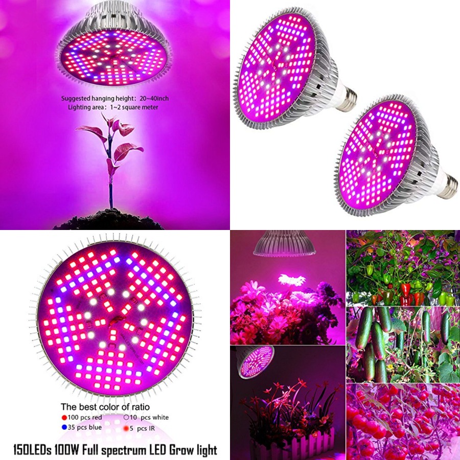 2個パック] 100W LED植物成長電球、フルスペクトル150 LED屋内植物成長電球ランプ野菜温室用