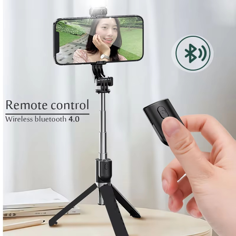 ワイヤレス Bluetooth Selfie スティック三脚スタンド補助光リモートシャッター iPhone サムスン Xiaomi ライブ電話ホルダー三脚