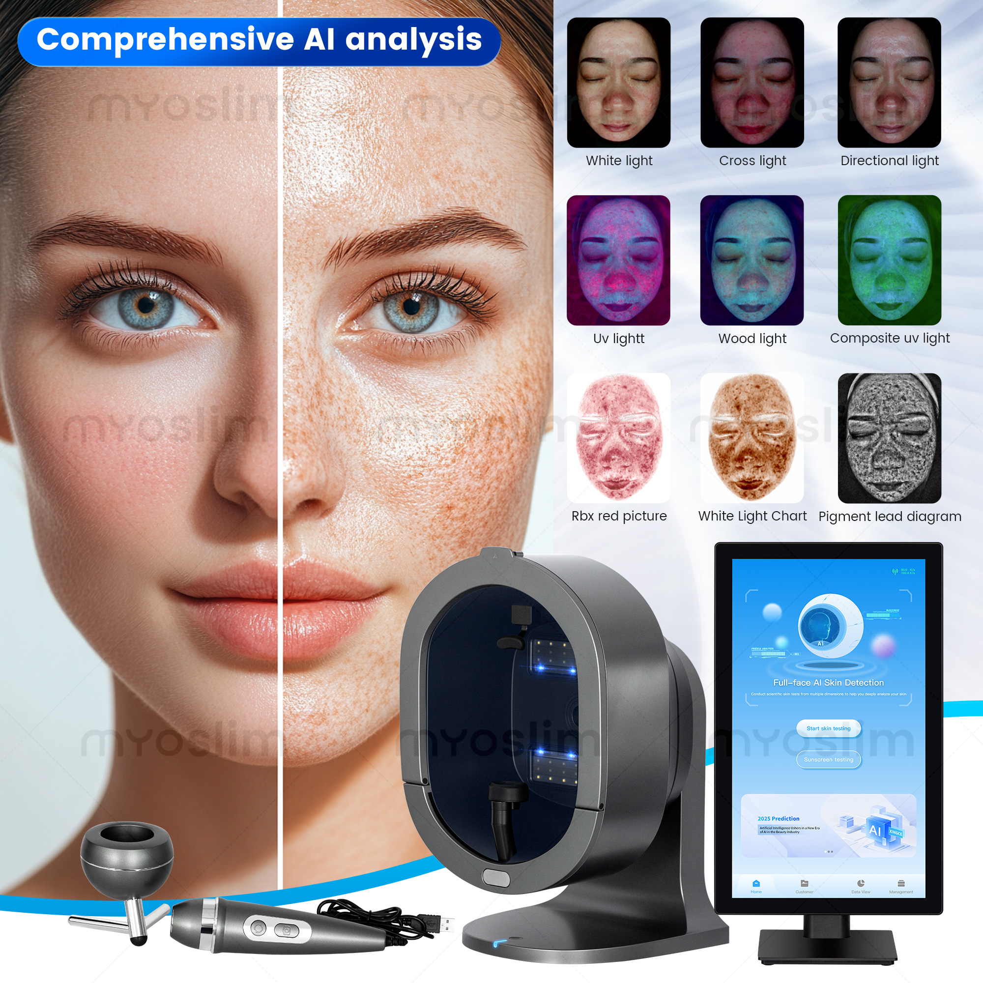皮膚鏡付きの新しいプロフェッショナル 3D 顔肌アナライザー