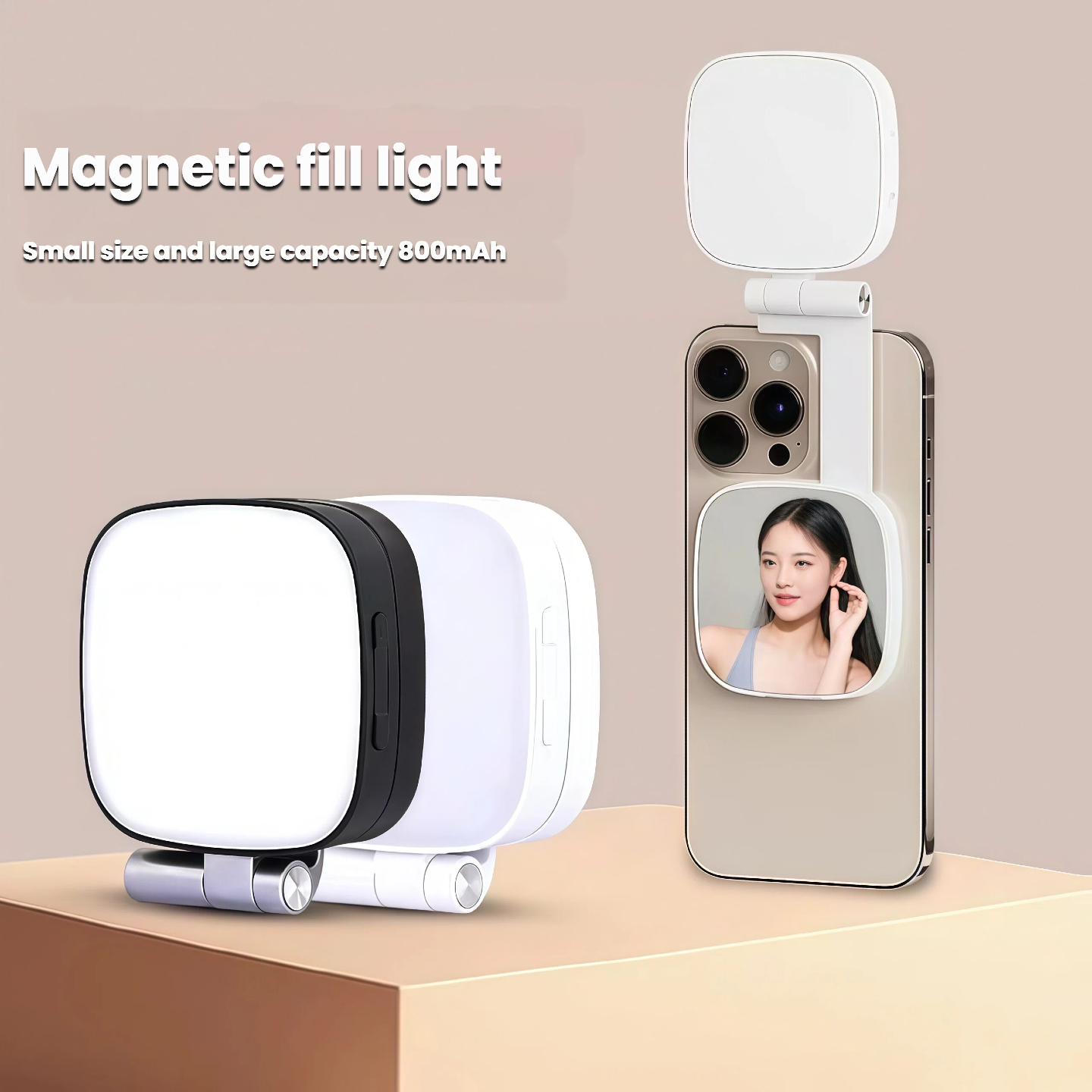 MagSafe iPhone 用磁気自撮りライト ミラー付き 360° LED リングフィルライト 自撮り Vlog やビデオ通話に最適