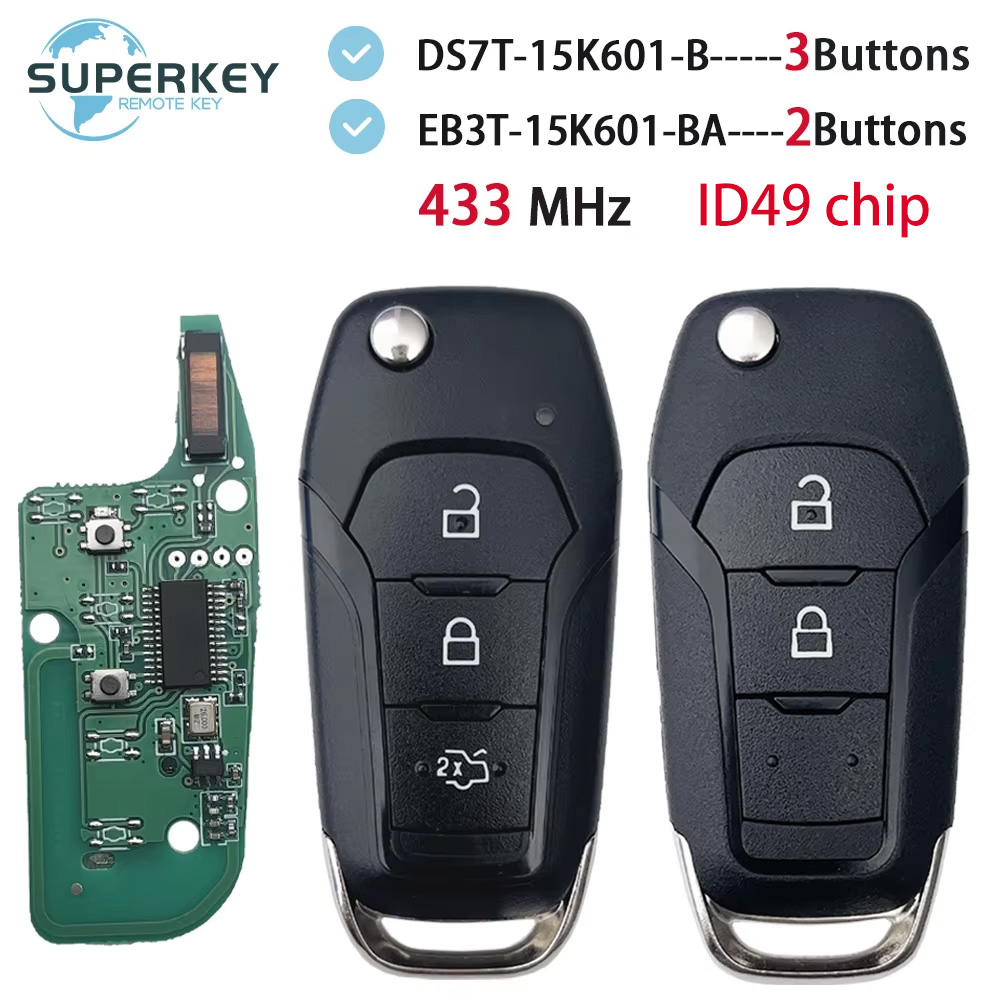 フォード F150 レンジャー S-Max KA モンデオ V 銀河リモート車のキーフリップフォブ ID49 PCF7945P 433Mhz DS7T-15K601-B EB3T-15K601-BA