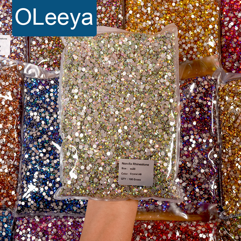 OLeeya Wholesale in Bulk Glitter Glass Non Hotfix Rhinestones стразы Strass Diamond Art Stones For Nail Art Garment  DIY
