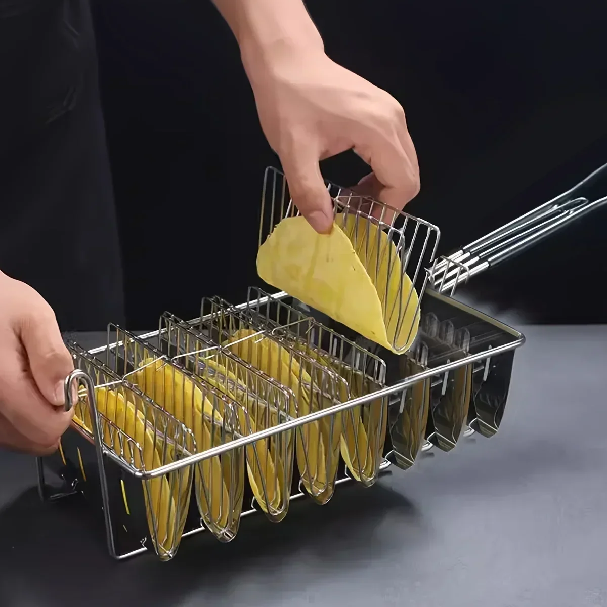 8 グリッド メキシカン タッカー フライ タコス バスケット ノンスリップ ディップ プラスチック ハンドル付き フライド ラック ホーム パーティー フード サービングに最適