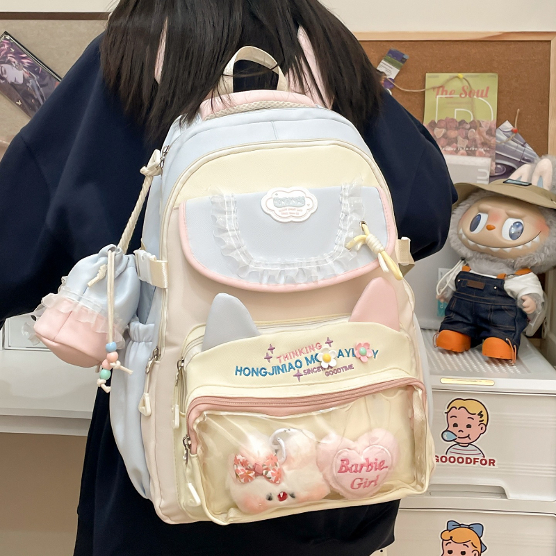 和風学生スクールバッグかわいいマルチポケット透明ポケットバックパック調節可能なストラップナイロンロリータ Itabag 十代の