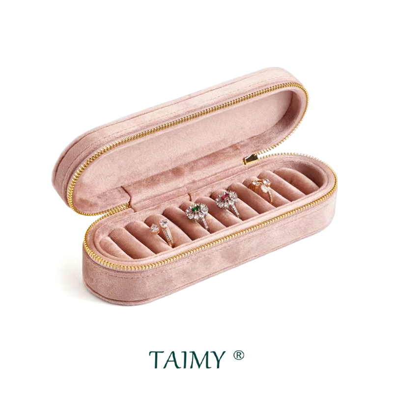 TAIMY 高級ベルベットジュエリーリングボックスジュエリートレイベルベットリングディスプレイ包装収納ボックスカスタムロゴジュエリーオーガナイザー